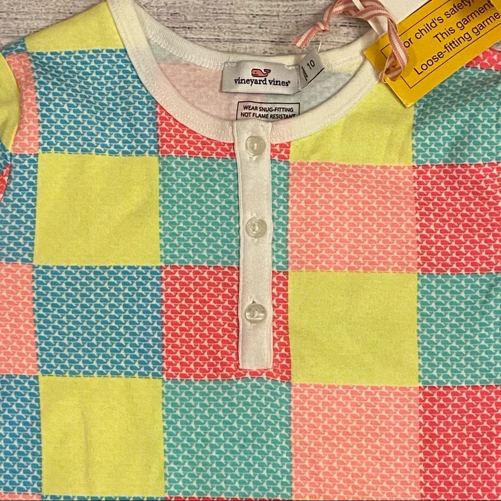 Kids Short Sleeve Check Henley Multicolor Top